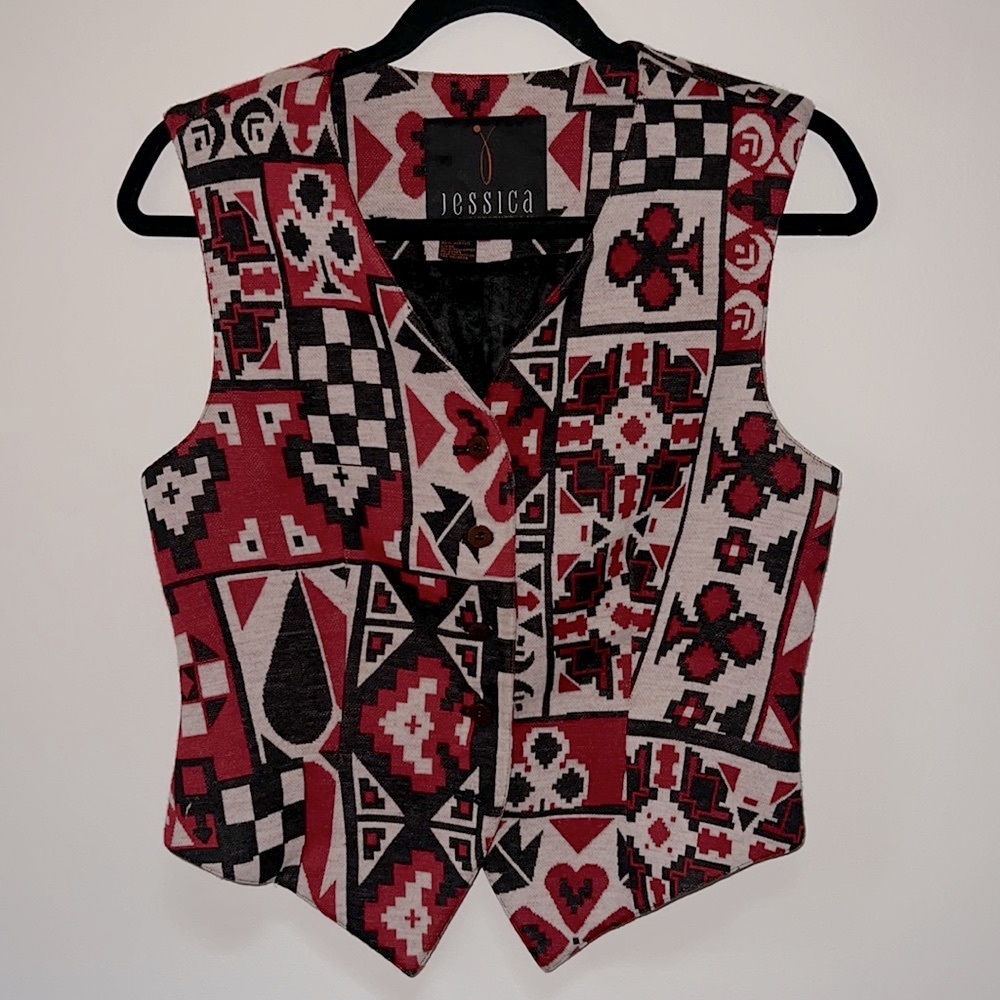 Vintage Card Suits poker Vegas wool Vest Jessica by Christopher Lai Size 8